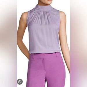 Worthington Lavender Purple Sleeveless High Neck Tiered Lace Blouse